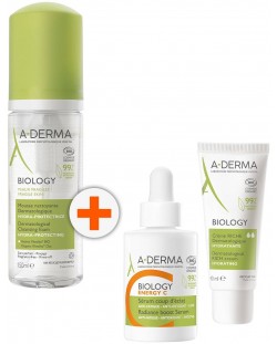 A-Derma Biology Комплект - Почистваща пяна, Серум и Крем, 150 + 30 + 40 ml